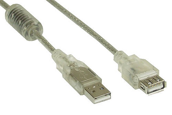 InLine® USB 2.0 Verlängerung, St/Bu Typ A, transparent, mit Ferritkern, 300cm