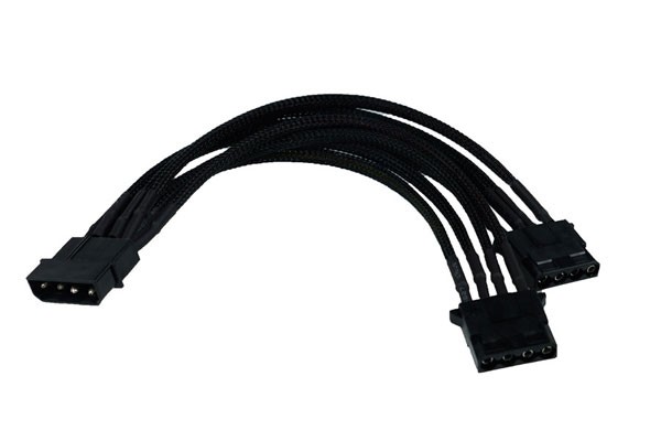 Phobya Y-Kabel 4Pin auf 2x 4Pin Einzel Sleeving - Schwarz 20cm