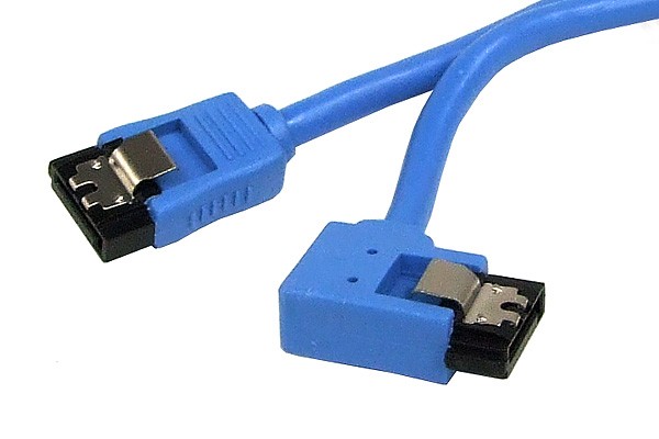 InLine® SATA Anschlusskabel abgewinkelt links Blau, mit Sicherheitslasche 50cm